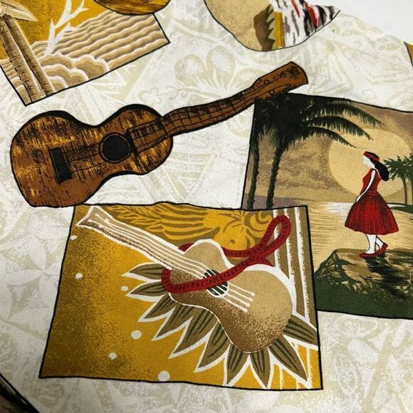 Y2K Vintage Hilo Hattie Cotton Capri Pants Wide Leg Surfer Ukulele Beach Print - Picture 8 of 11